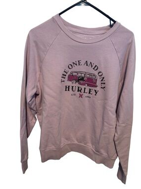 Hurley Women's Crewneck Sweatshirt in Light Mauve with Graphic Large